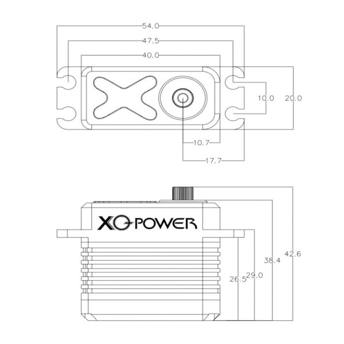 40kg 8.4V coreless digital servo dimension drawing showing overall size, mounting dimensions, and output shaft measurements