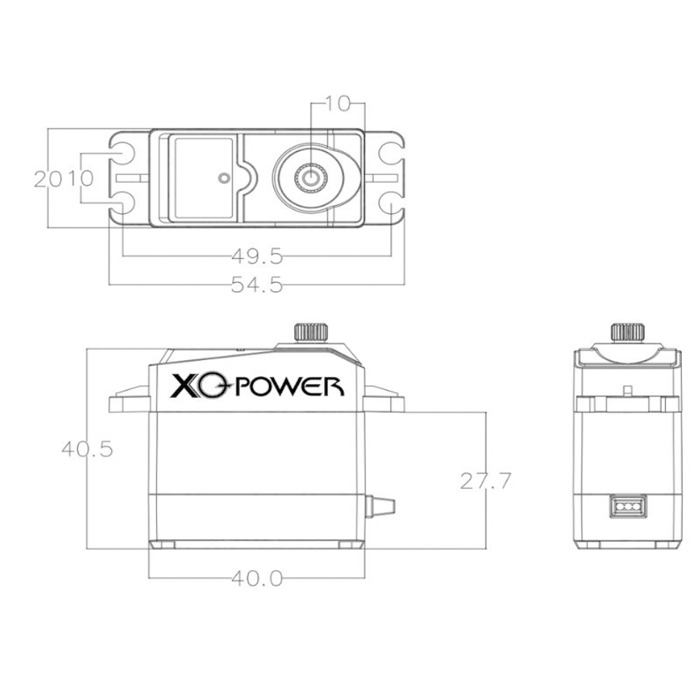 40kg 7.4V standard digital servo dimension drawing showing size, mounting dimensions, and installation measurements