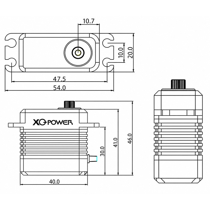 S8050D 54kg 8.4V digital servo dimension drawing showing overall size, mounting dimensions, and output shaft measurements
