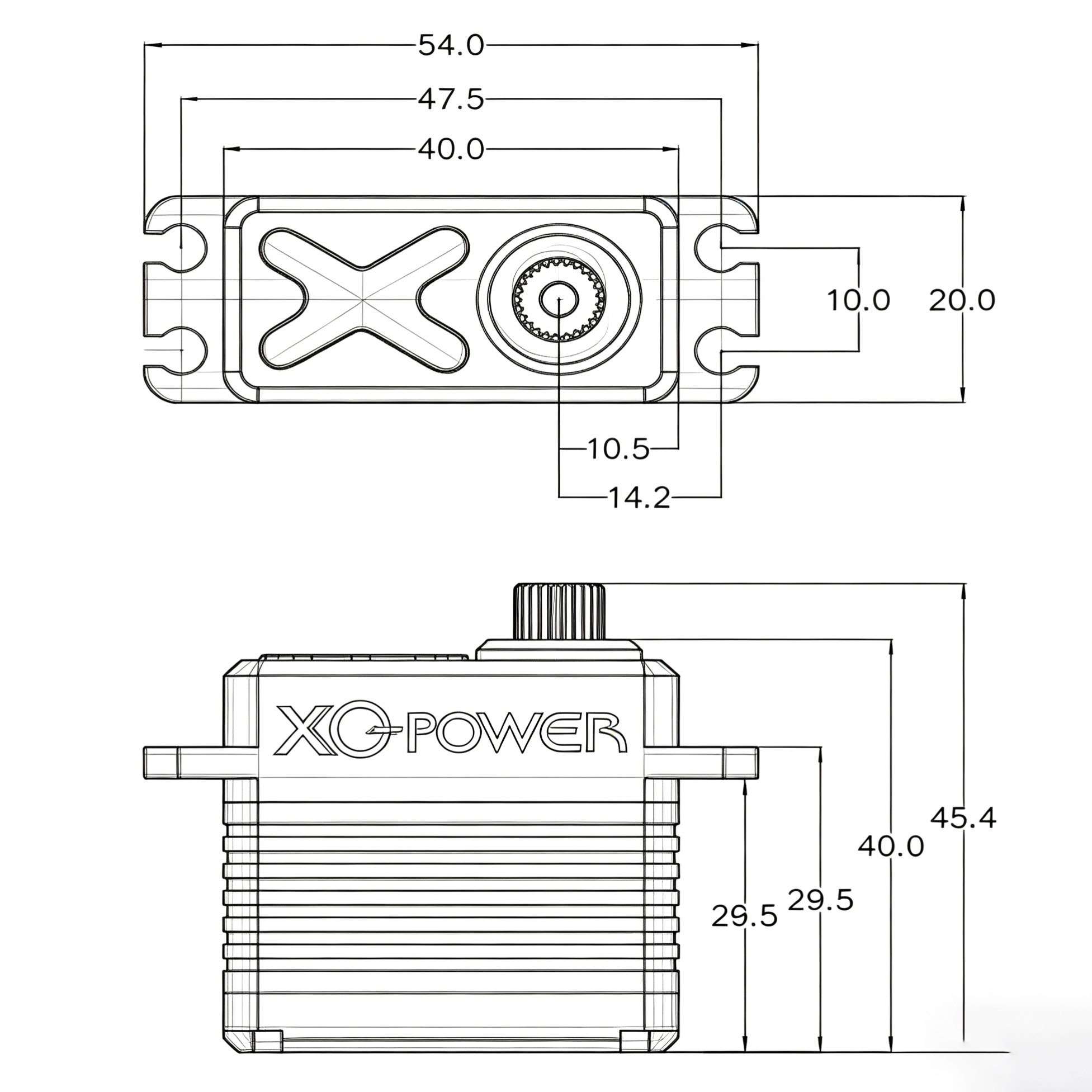 XQPOWER 75kg brushless servo technical dimension drawing for robotics and industrial automation