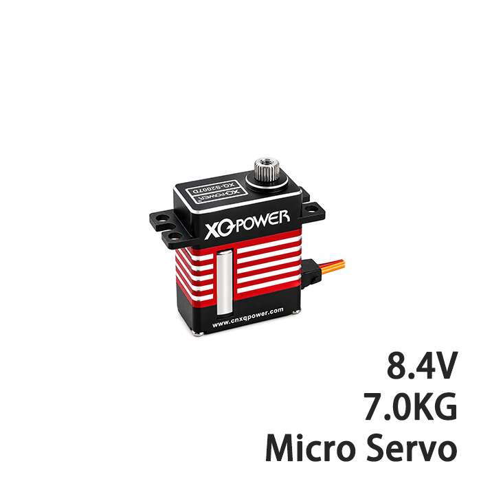 XQPOWER 20g micro servo with 7kg torque, 0.06sec/60° high-speed response, metal gears, and compact design for RC models, robotics, and automation projects.