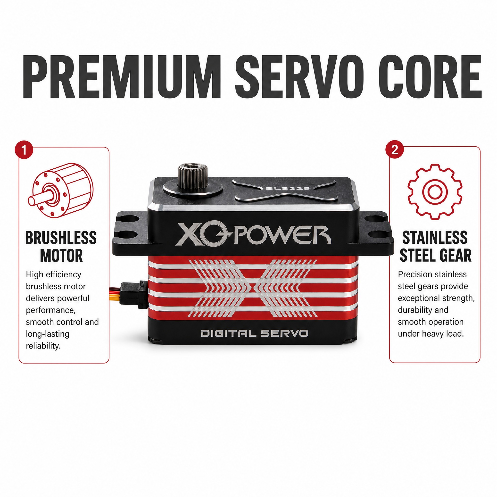 XQ-BLS325TTL brushless servo core with stainless steel gear illustration