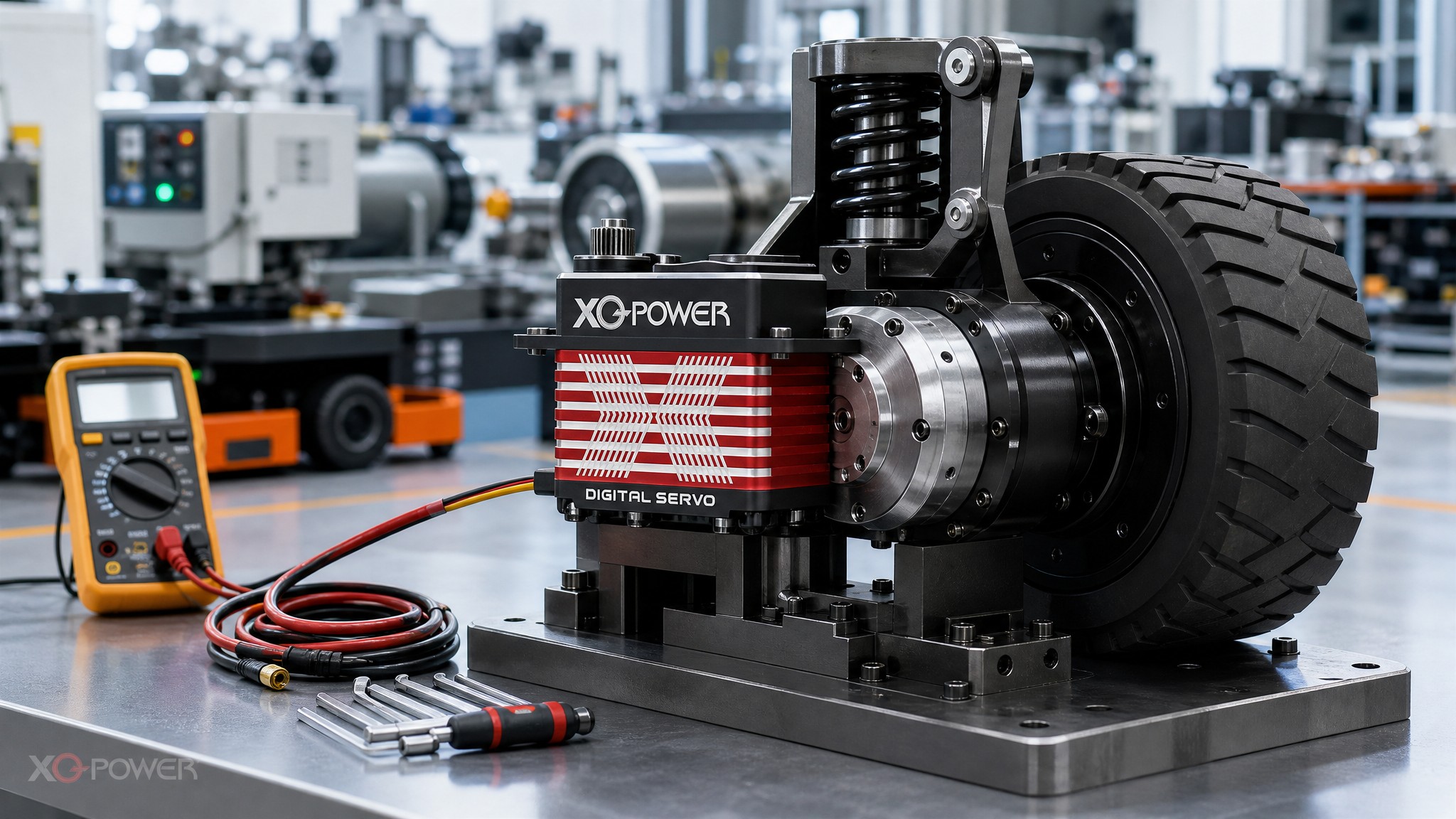 XQ-POWER high-torque servo mounted to an AGV wheel drive test rig