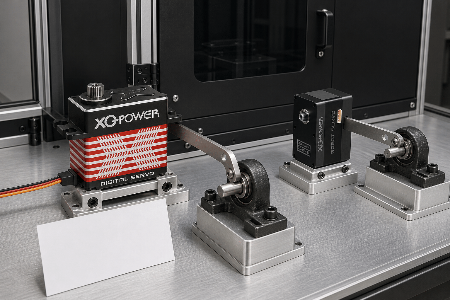BLS8125D and RS460 servos on a guarded oscillation test fixture