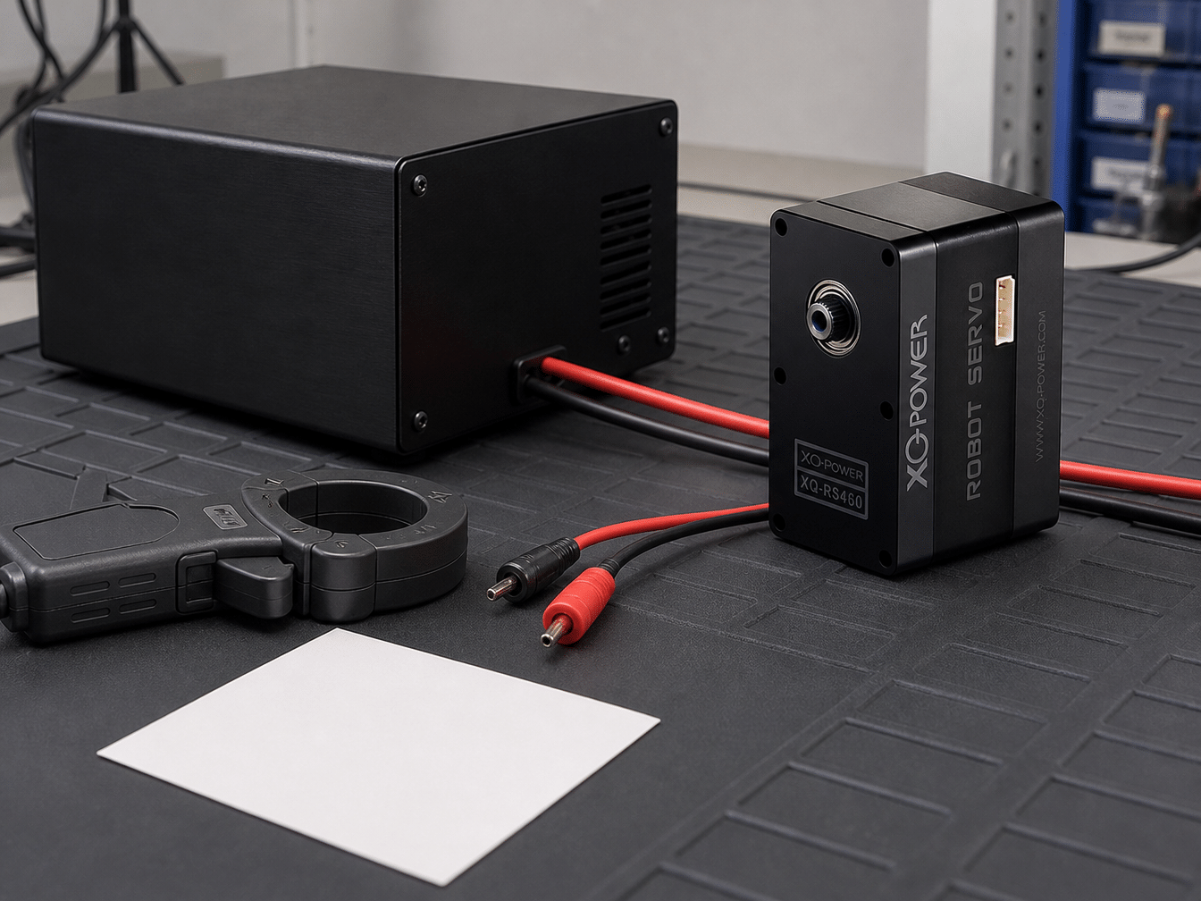 RS460 servo connected to a controller and electrical test equipment