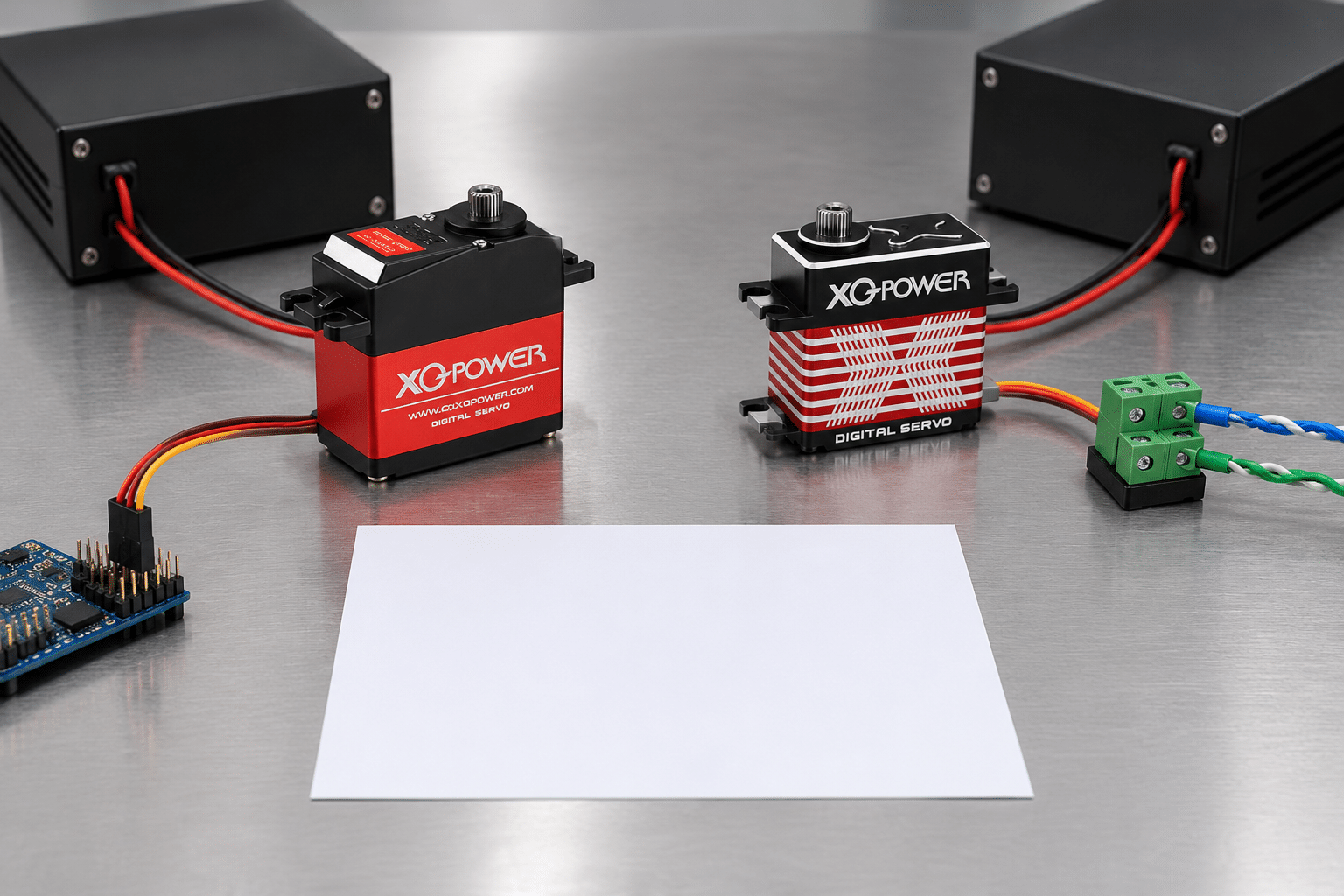 S3240M and RS8125D servo test stations for PWM and RS485 interface comparison
